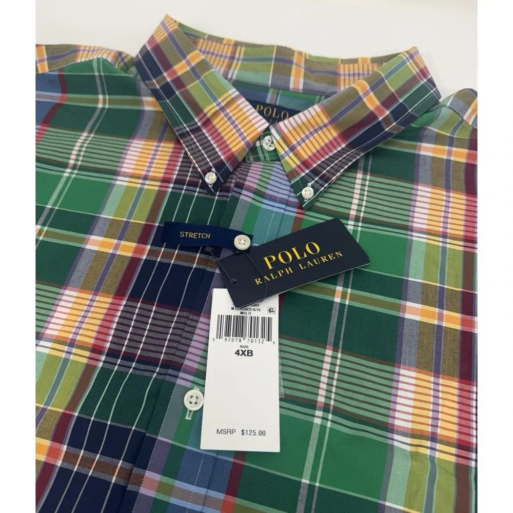 NWT Polo Ralph Lauren Stretch Cotton Plaid Classic Fit Button Down 4XB $125